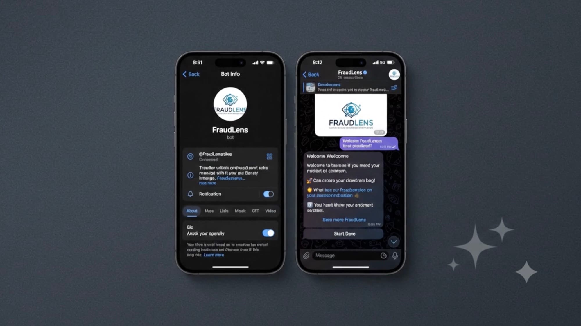 FraudLens — Telegram bot — where users submit suspicious messages for AI analysis