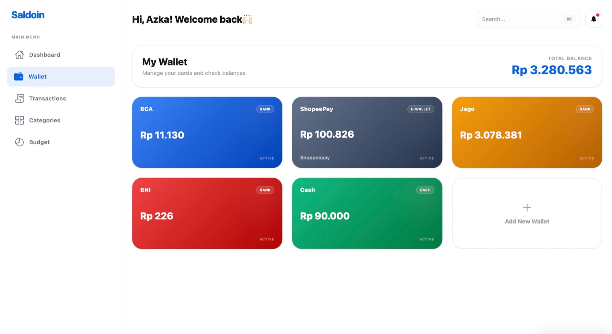Saldoin — Wallets — bank accounts, e-wallets, and cash in one total balance